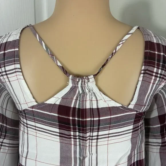 Copper Key womens top Sz L cold shoulder plaid short sleeve blouse boho - Picture 4 of 8